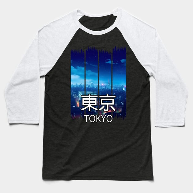 Tokyo City Sykline at Night Landscape – Anime Shirt Baseball T-Shirt by KAIGAME Art